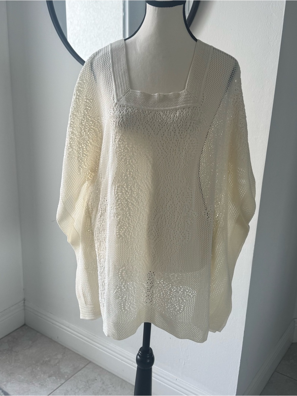 Cream Knit Square-Neck Women's Top